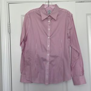 Brooks Brothers | Fitted Non-Iron Stretch Pink Pinstripe Button-Up Shirt | sz 14